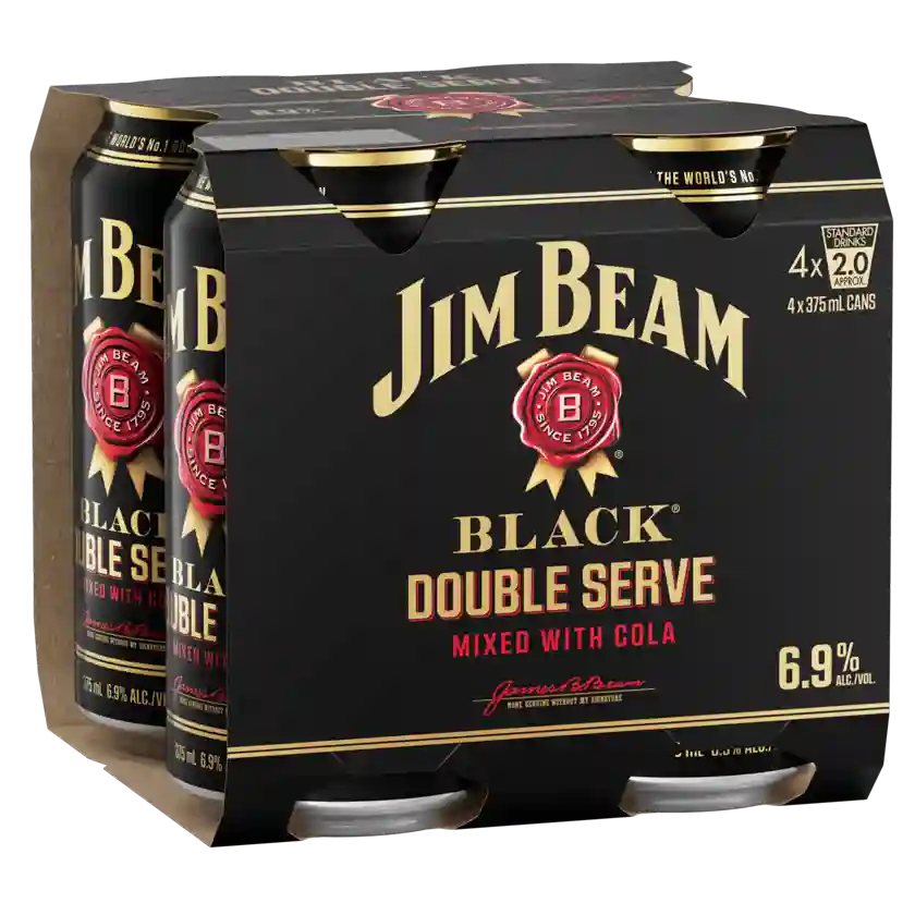 Jim Beam Black Label & Cola Cans 375ml 4 Pack — Porters Lux