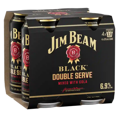 Jim Beam Black Label & Cola Cans 375ml 4 Pack