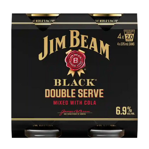 Jim Beam Black Label & Cola Cans 375ml 4 Pack