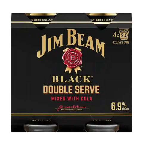 Jim Beam Black Label & Cola Can Closure Closures 375ml 4 Pack