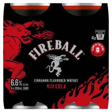 Fireball Cinnamon Whisky & Cola 6.6% 355ml 4 Pack