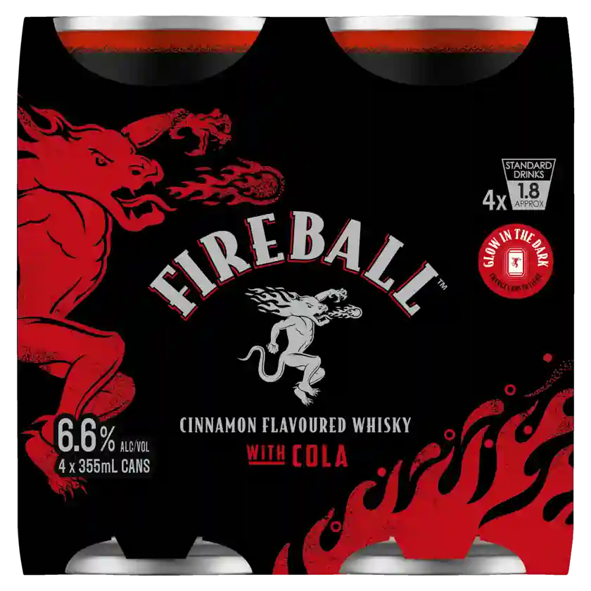Fireball Cinnamon Whisky & Cola 6.6% 355ml 4 Pack