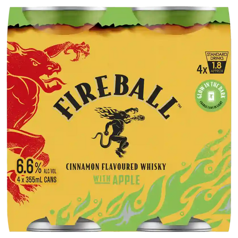 Fireball and Apple Can Closure Closures 355ml 4 Pack