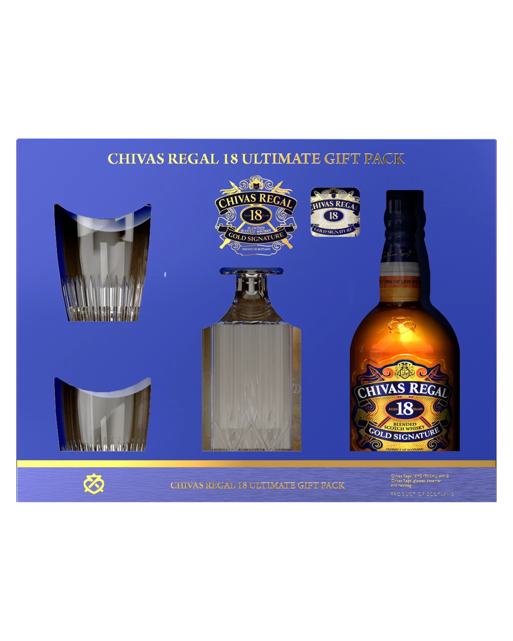 Chivas Regal 18 Year Old Blended Scotch Whisky Decanter & 2 Glasses Gift Pack 700ml