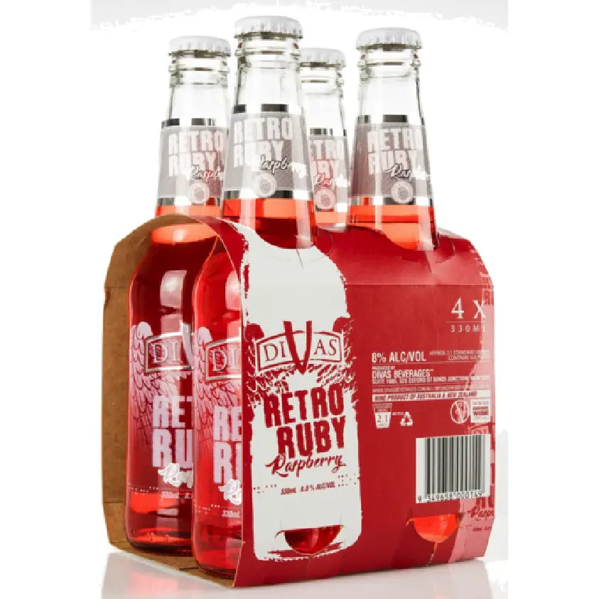 Divas Retro Ruby Raspberry Bottle 330ml 4 Pack — Porters Lux