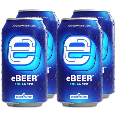 E-Beer Supercharged Lager 375ml can 4 Pack, Case of 12