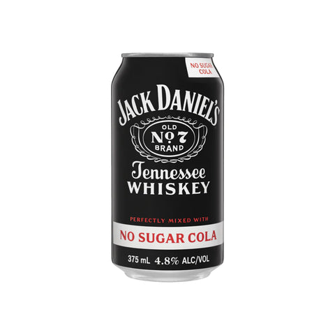 Jack Daniel's Tennessee Whiskey & No Sugar Cola Cans 375ml 4 Pack