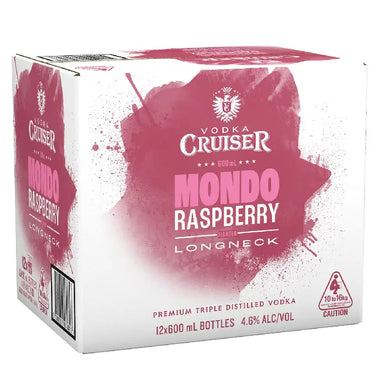 Vodka Cruiser Mondo Raspberry Longneck Bottle 600ml 12 Pack