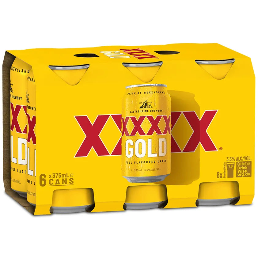 XXXX Gold Lager Australian Beer 375ml Cans 6 Pack
