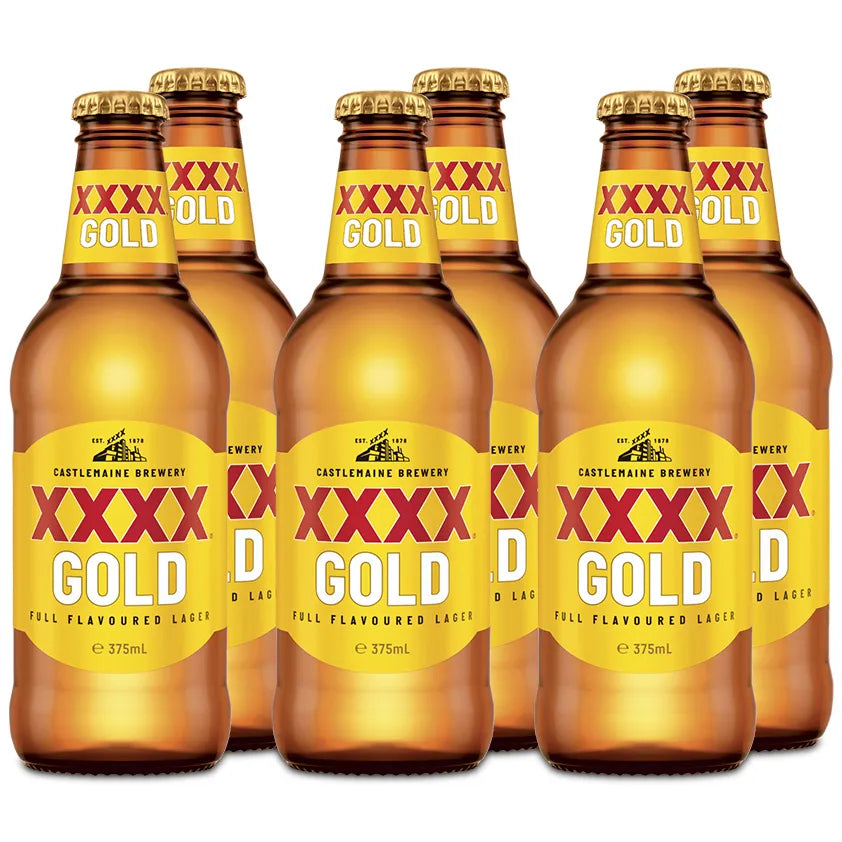 XXXX Gold Lager Mid Strength Beer 375ml Bottles 6 Pack